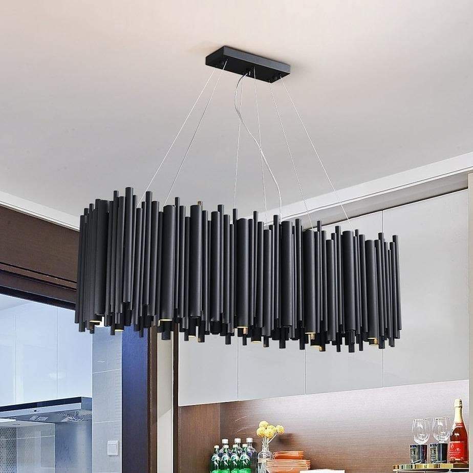 Dore Black Tubular Rectangle Chandelier 32" 40"