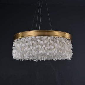 White Leaves Brass Framework Round Chandelier