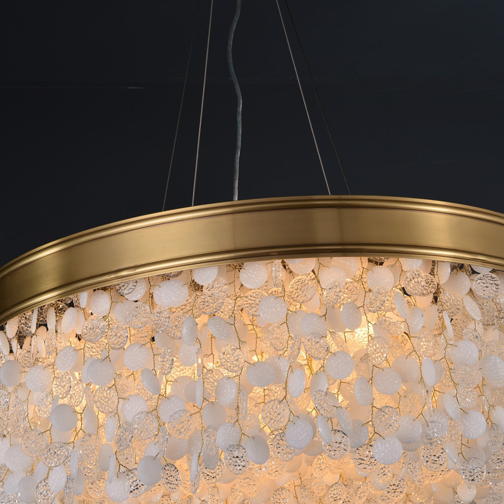 White Leaves Brass Framework Round Chandelier