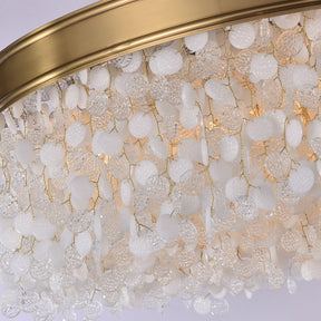 White Leaves Brass Framework Round Chandelier