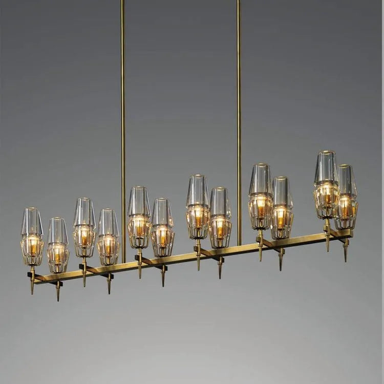 Aria Dave Glass Brass Linear Chandelier Light for Dining Room