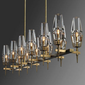 Aria Dave Glass Brass Linear Chandelier Light for Dining Room