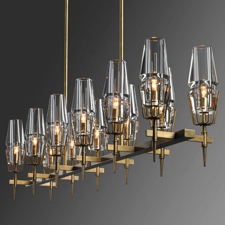 Aria Dave Glass Brass Linear Chandelier Light for Dining Room