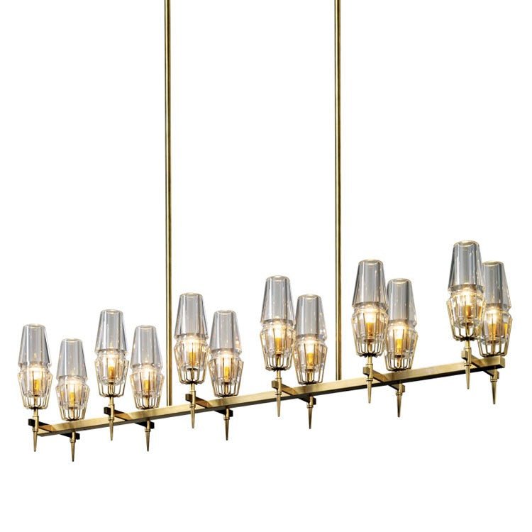 Aria Dave Glass Brass Linear Chandelier Light for Dining Room