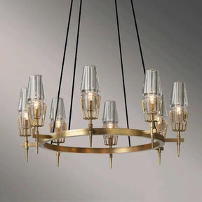 Aria Dave Glass Brass Round Chandelier Light for Dining Room