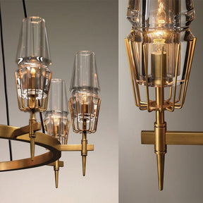 Aria Dave Glass Brass Round Chandelier Light for Dining Room