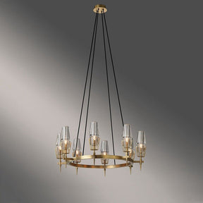 Aria Dave Glass Brass Round Chandelier Light for Dining Room