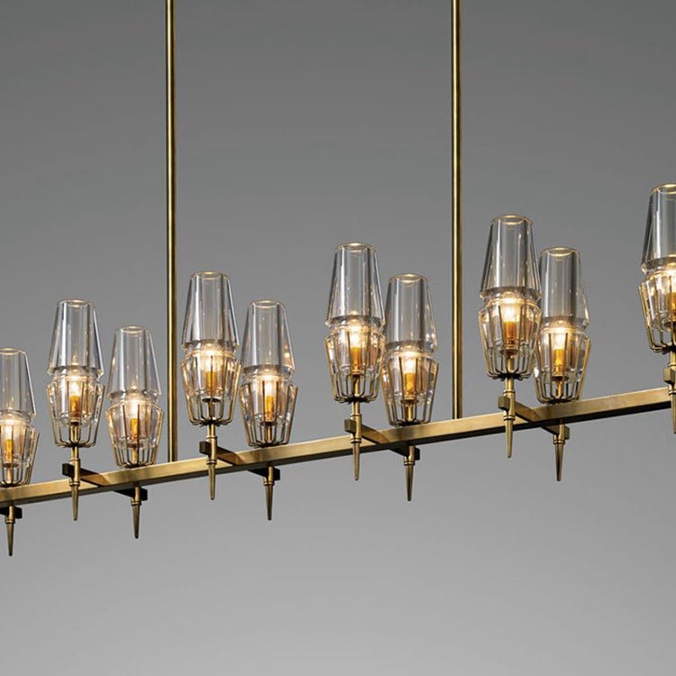 Aria Dave Glass Brass Linear Chandelier Light for Dining Room