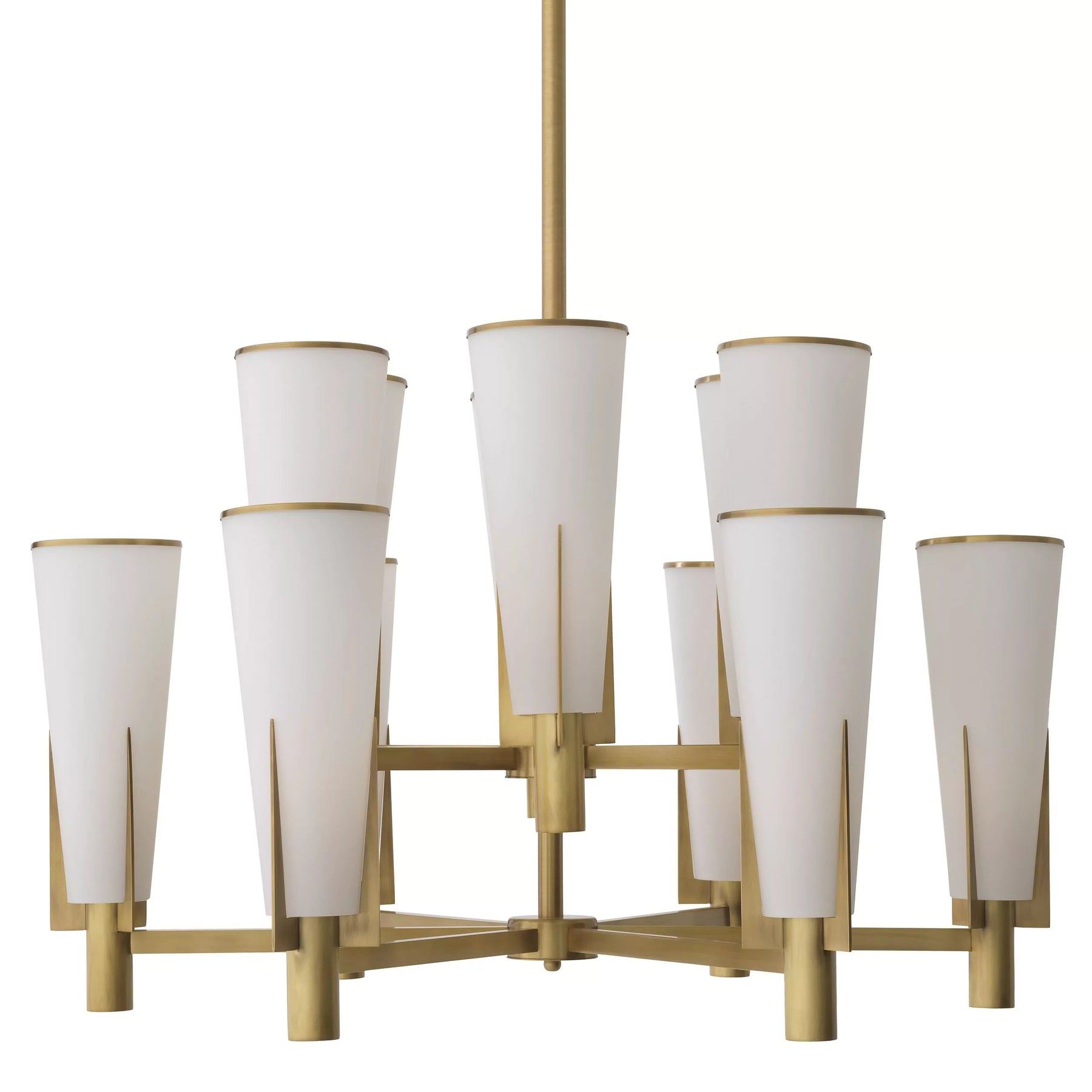 Nora Double Modern Brass Chandelier - (Antique Brass Finish/White Glass)