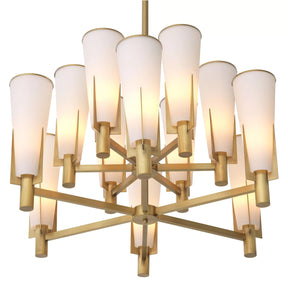 Nora Double Modern Brass Chandelier - (Antique Brass Finish/White Glass)