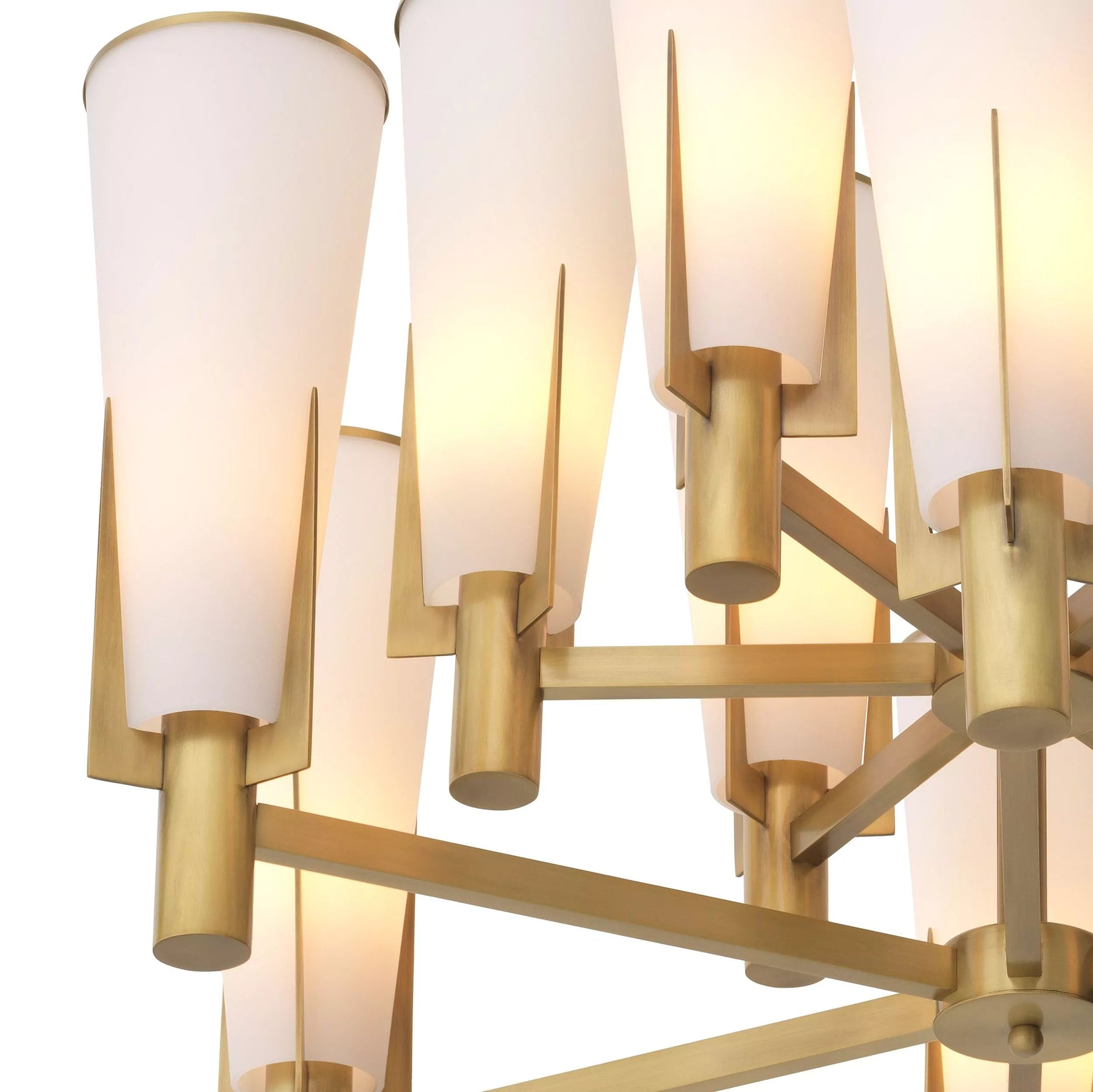 Nora Double Modern Brass Chandelier - (Antique Brass Finish/White Glass)