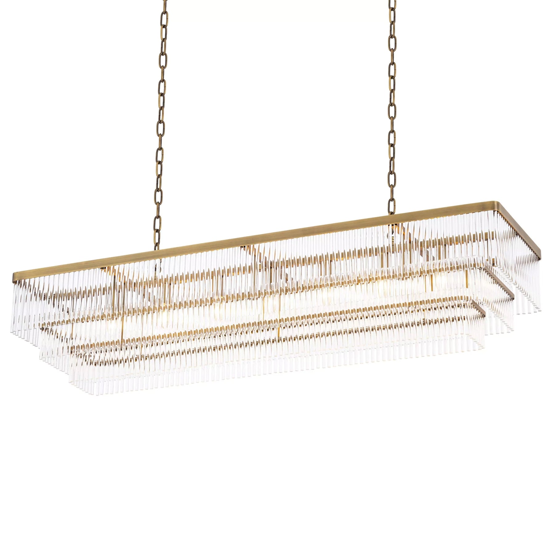 Fairy Rectangle Modern Brass Glass Chandelier