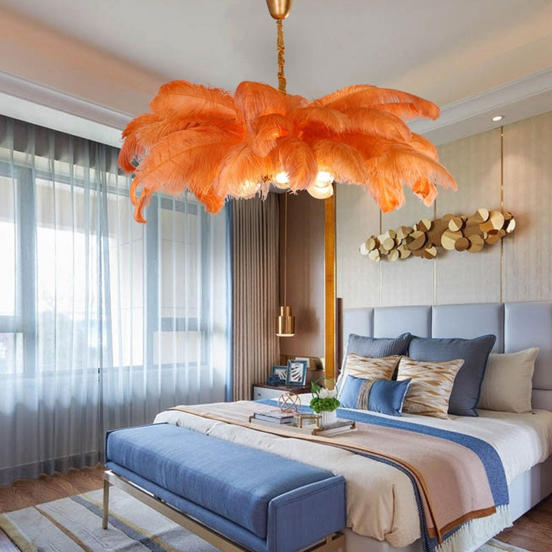 Elva Brass Palm Tree Feather Chandelier（customize 20”）