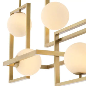 Tortora Modern Brass Chandelier - Antique Brass Finish | White Glass