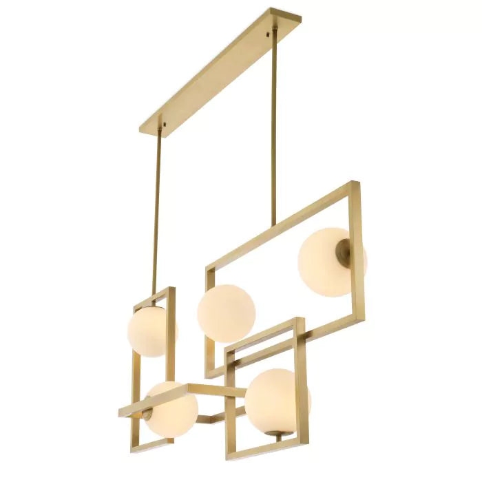 Tortora Modern Brass Chandelier - Antique Brass Finish | White Glass