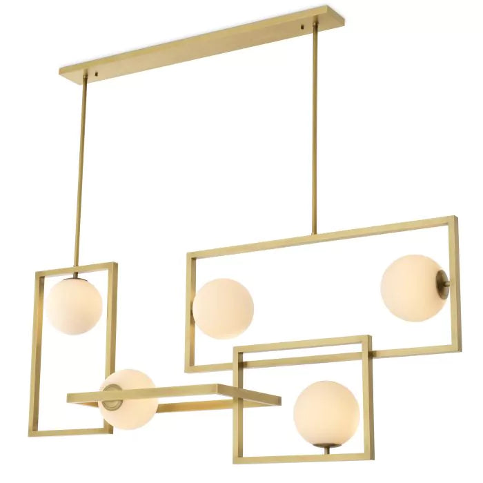 Tortora Modern Brass Chandelier - Antique Brass Finish | White Glass