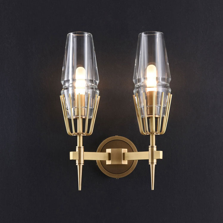 David Double Red Wine Glass Wall Sconce, Brass