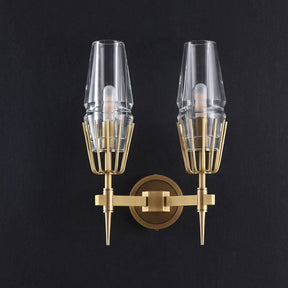 David Double Red Wine Glass Wall Sconce, Brass