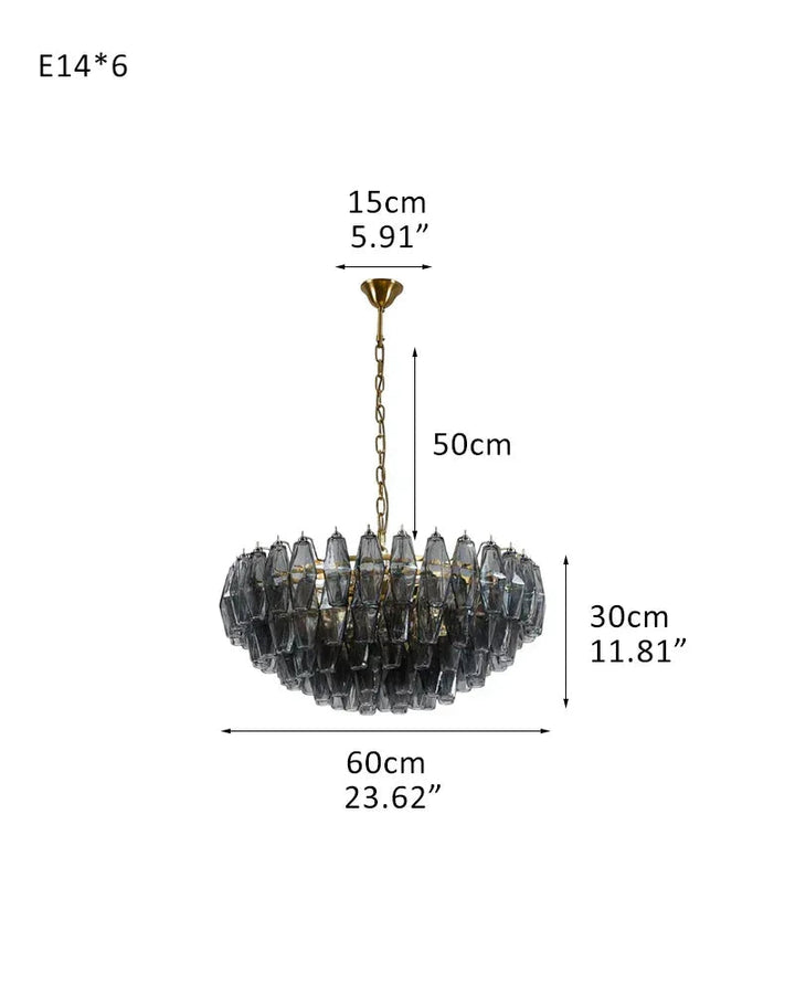 Modernist Chandelier ceiling brass satin frame decor for sitting room | Purple Blown Glass D60*H30CM D23.62"*H11.81" Smoky American Vintage chandelier lamp