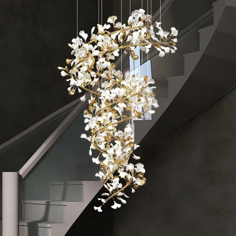 Aria Ginkgo Cascading B (Spiral) Branch Chandelier