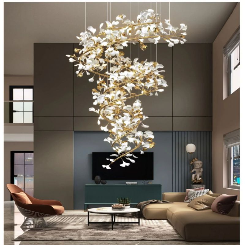 Aria Ginkgo Cascading B (Spiral) Branch Chandelier