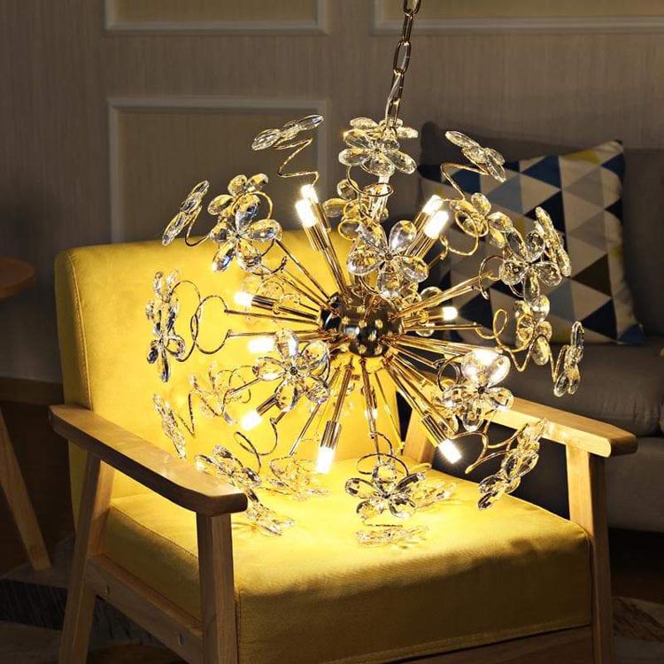 Golden Faceted Crystal Petal Dandelion Pendant Light