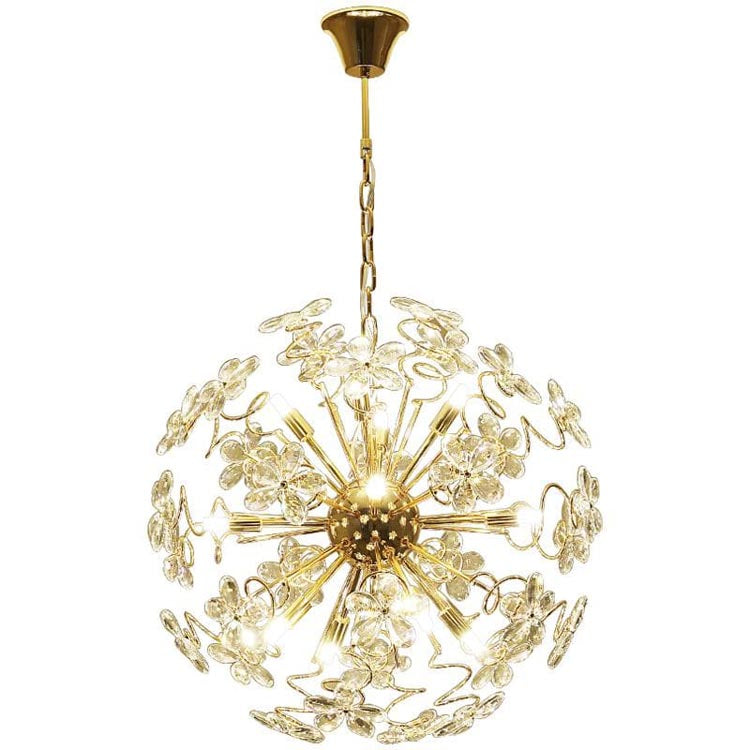 Golden Faceted Crystal Petal Dandelion Pendant Light