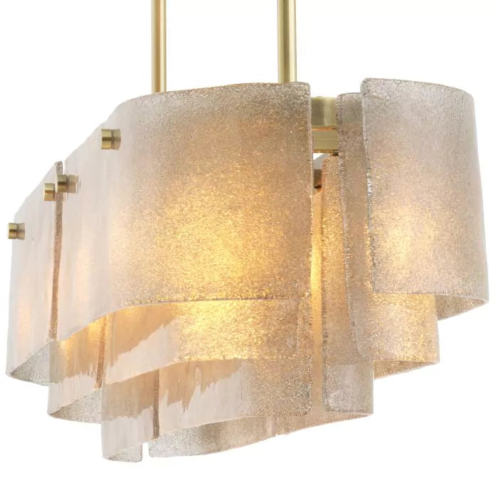 Aurora of Light Modern Brass Chandelier  - (Light Brushed Brass Finish | Hand Blown Glass)