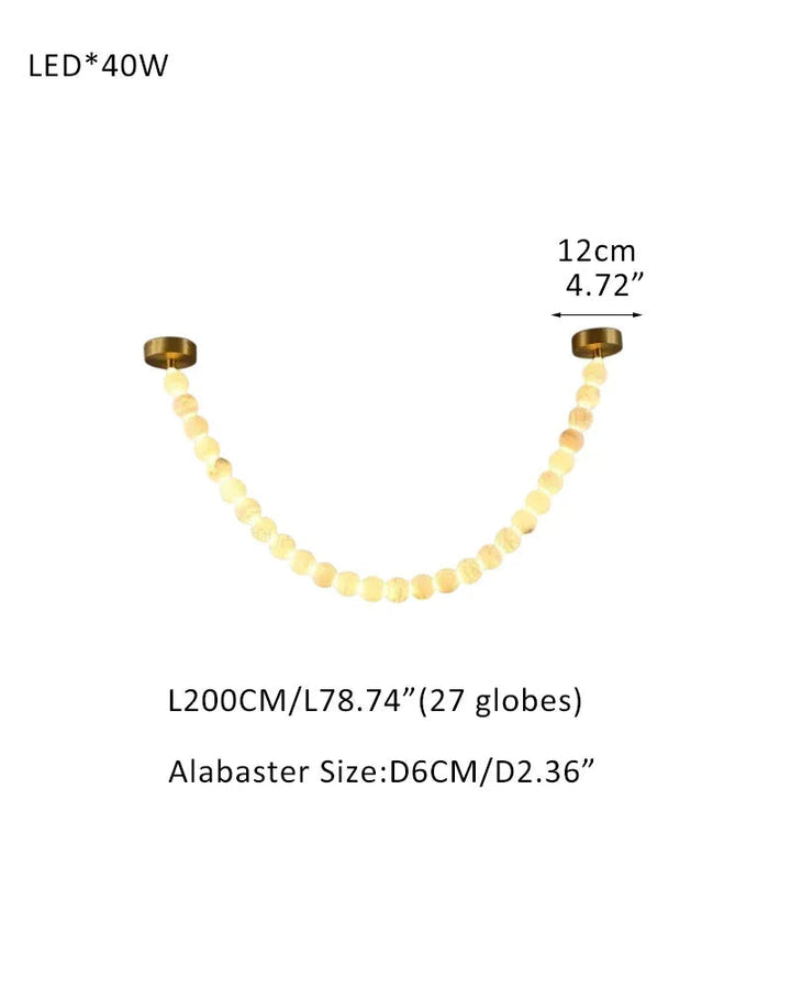 Modern LED Natural Alabaster Globes Beads Hanging Chandelier Indoor Lighting Fixture 27 globes-L200CM L80" Brass + White Modern Pendant lamp