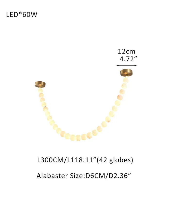 Modern LED Natural Alabaster Globes Beads Hanging Chandelier Indoor Lighting Fixture 42 globes-L300CM L118" Brass + White Modern Pendant lamp