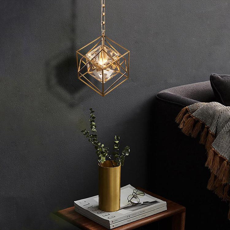 Rubik's cube Crystal Pendant Light Brass