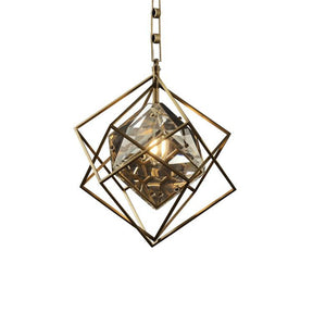 Rubik's cube Crystal Pendant Light Brass