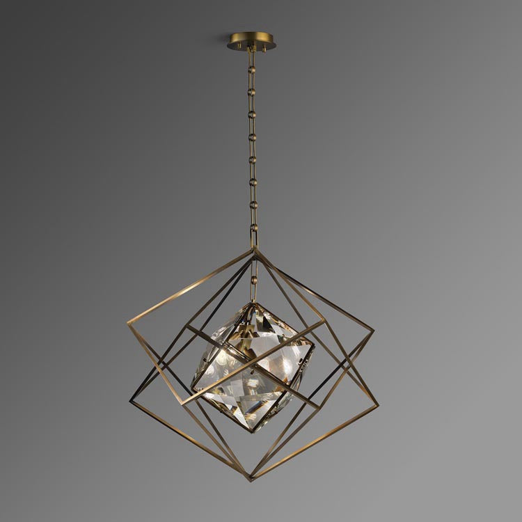 Rubik's cube Crystal Pendant Light Brass