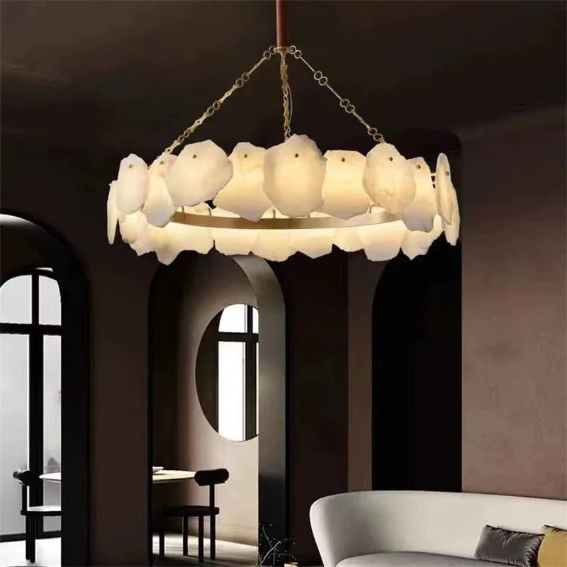 Theseus Alabaster Marble Modern Snowflake Round Chandelier