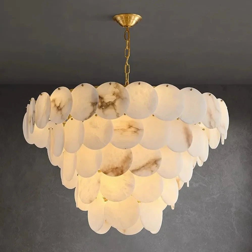 Noah Multi - Layer Natural Alabaster Round Modern Chandelier 35''/43'' - Arialamps