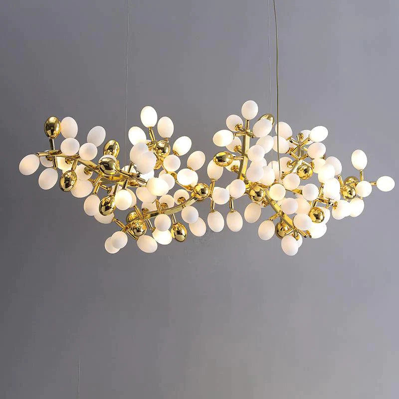 Aria Post Modern Linear Grape Branch Chandelier Over Dining Table