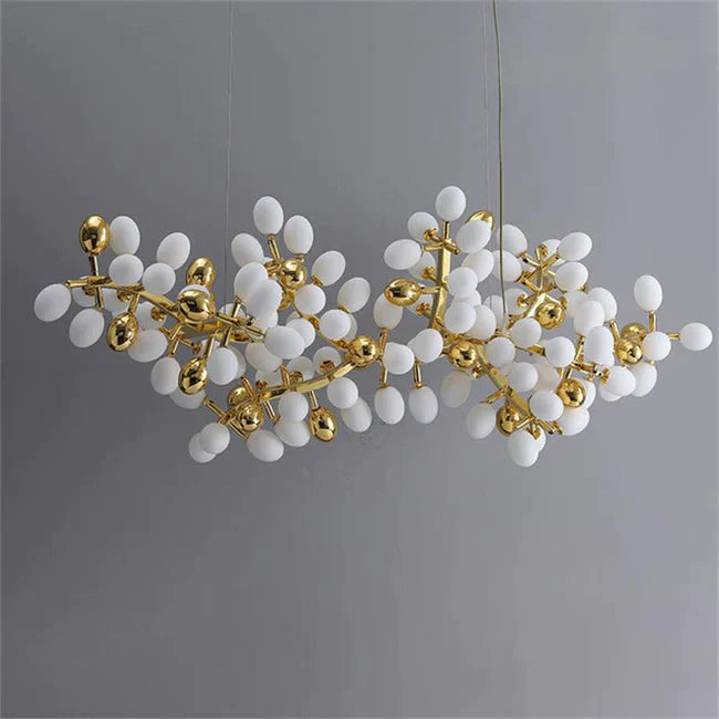 Aria Post Modern Linear Grape Branch Chandelier Over Dining Table