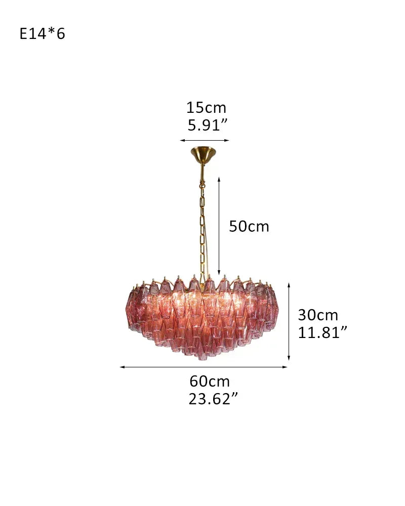 Modernist Chandelier ceiling brass satin frame decor for sitting room | Purple Blown Glass D60*H30CM D23.62"*H11.81" Purple American Vintage chandelier lamp