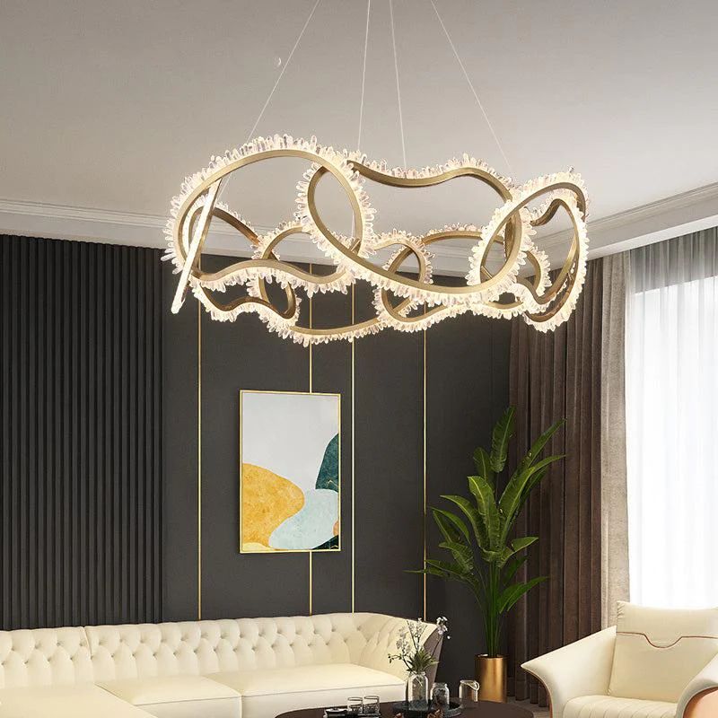 Aria Mamie Multi Ring Rock Crystal Chandelier for Living Room