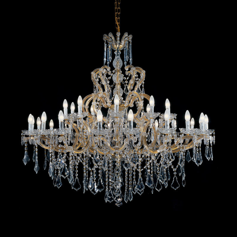 Traditional 57X53 Inch Two Tiers Candle Style Crystal Chandelier 30 Lights Gold Maria Theresa Chandelier for Dining Room