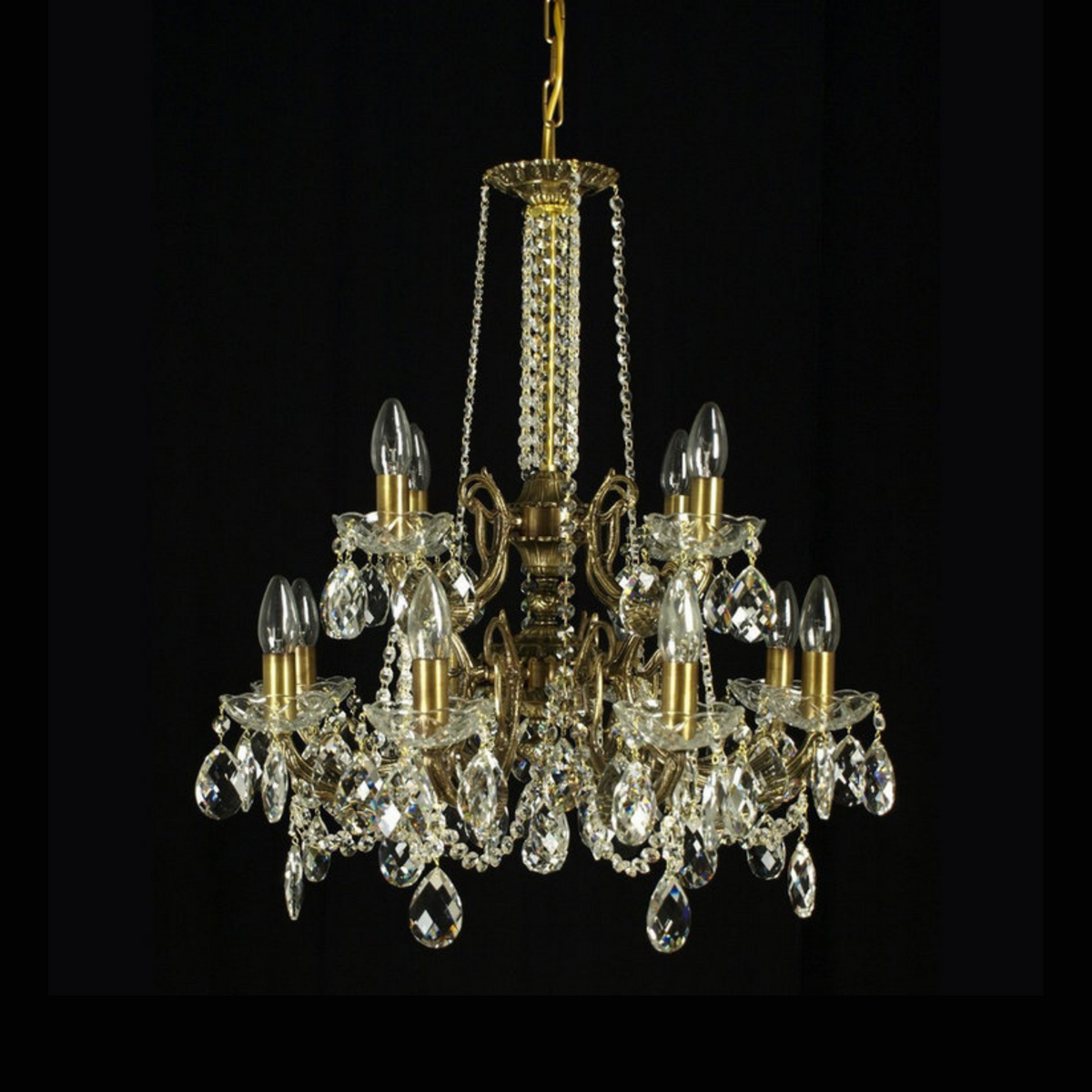 Aria Taurus 12 Brass Crystal Glass Chandelier (Alpha Gold)