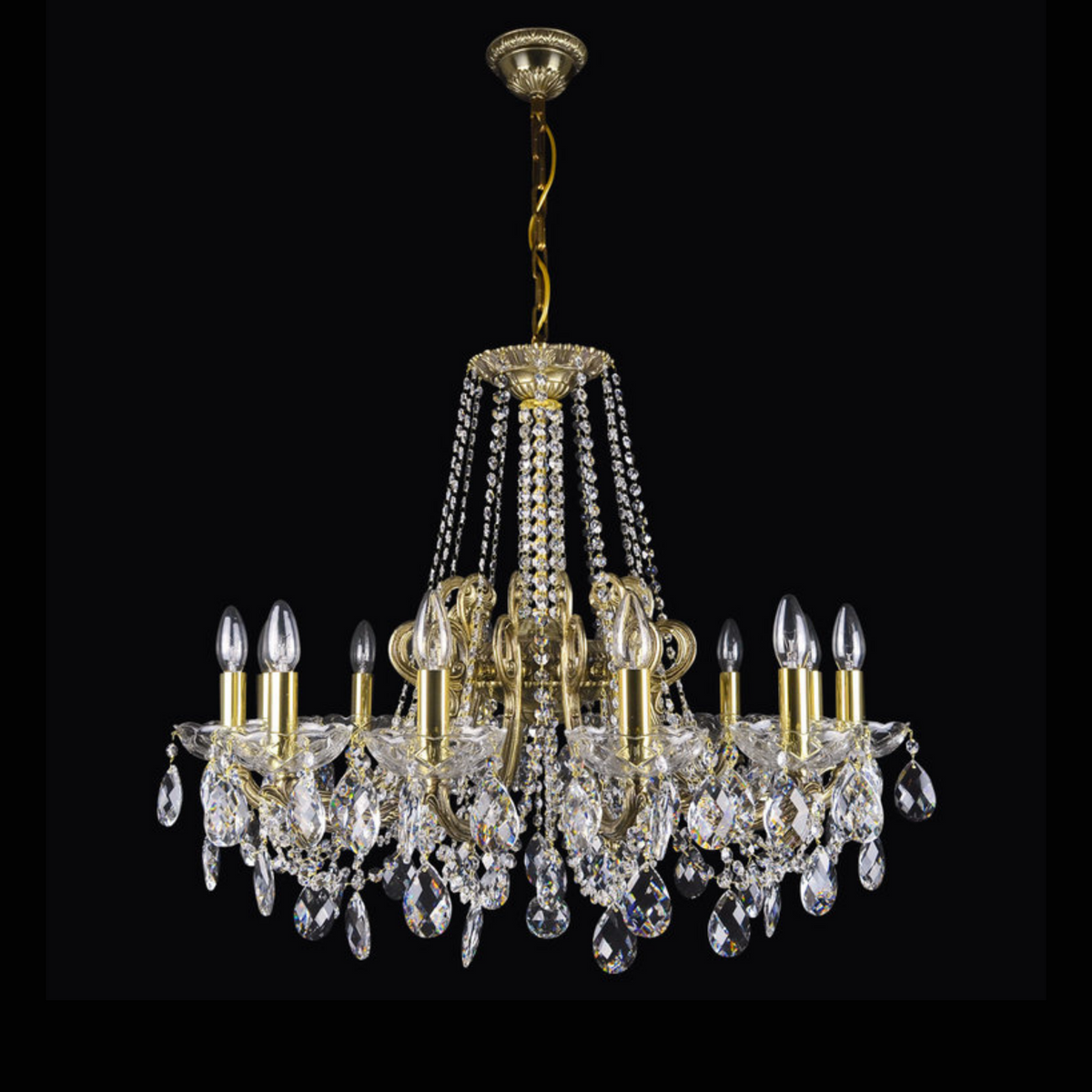 Aria Taurus 12 Brass Crystal Glass Chandelier (Beta Gold)