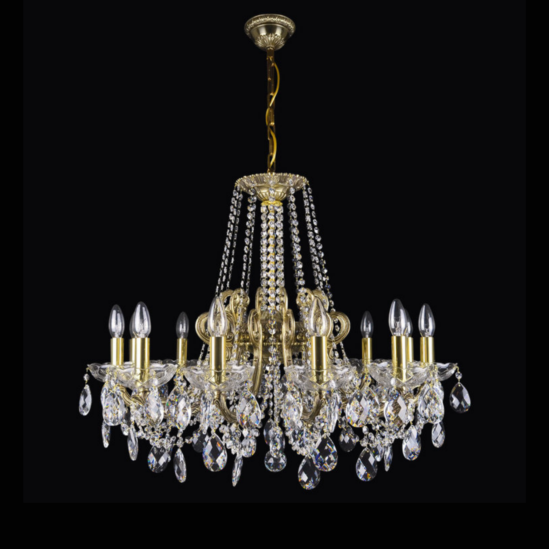 Aria Taurus 12 Brass Crystal Glass Chandelier (Beta Gold)