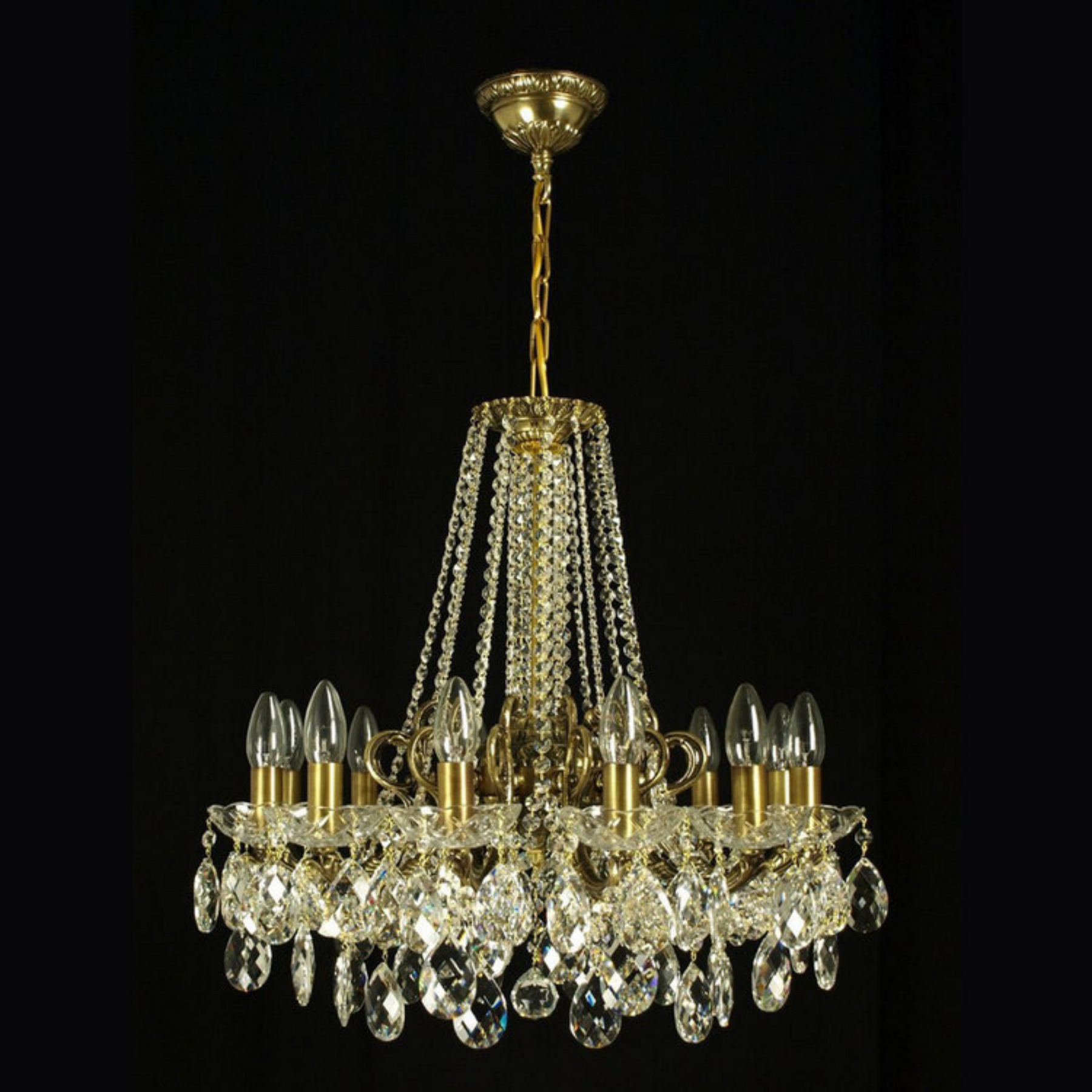 Aria Taurus 12 Brass Crystal Glass Chandelier