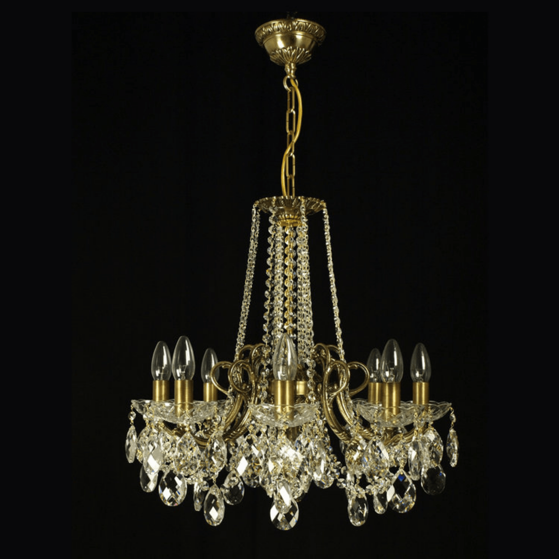 Aria Taurus 8 Brass Crystal Glass Chandelier