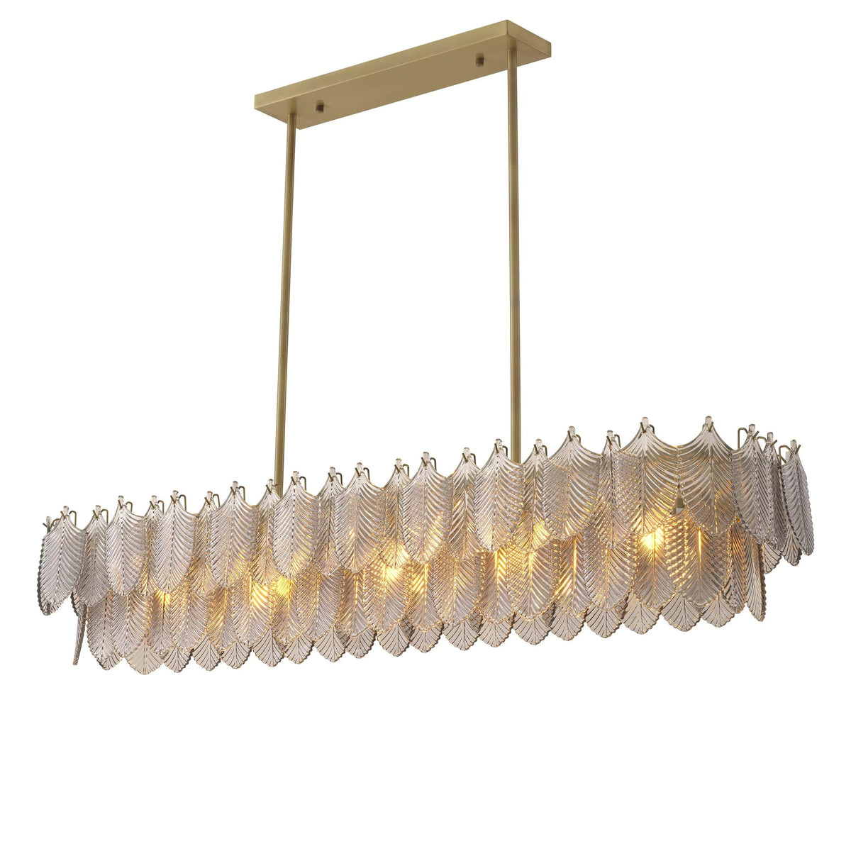 Aurora Rectangle Modern Brass Chandelier - (Light Brushed Brass Finish/Smoke Glass)