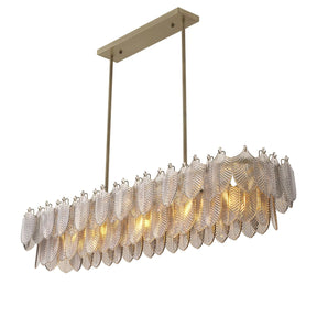 Aurora Rectangle Modern Brass Chandelier - (Light Brushed Brass Finish/Smoke Glass)