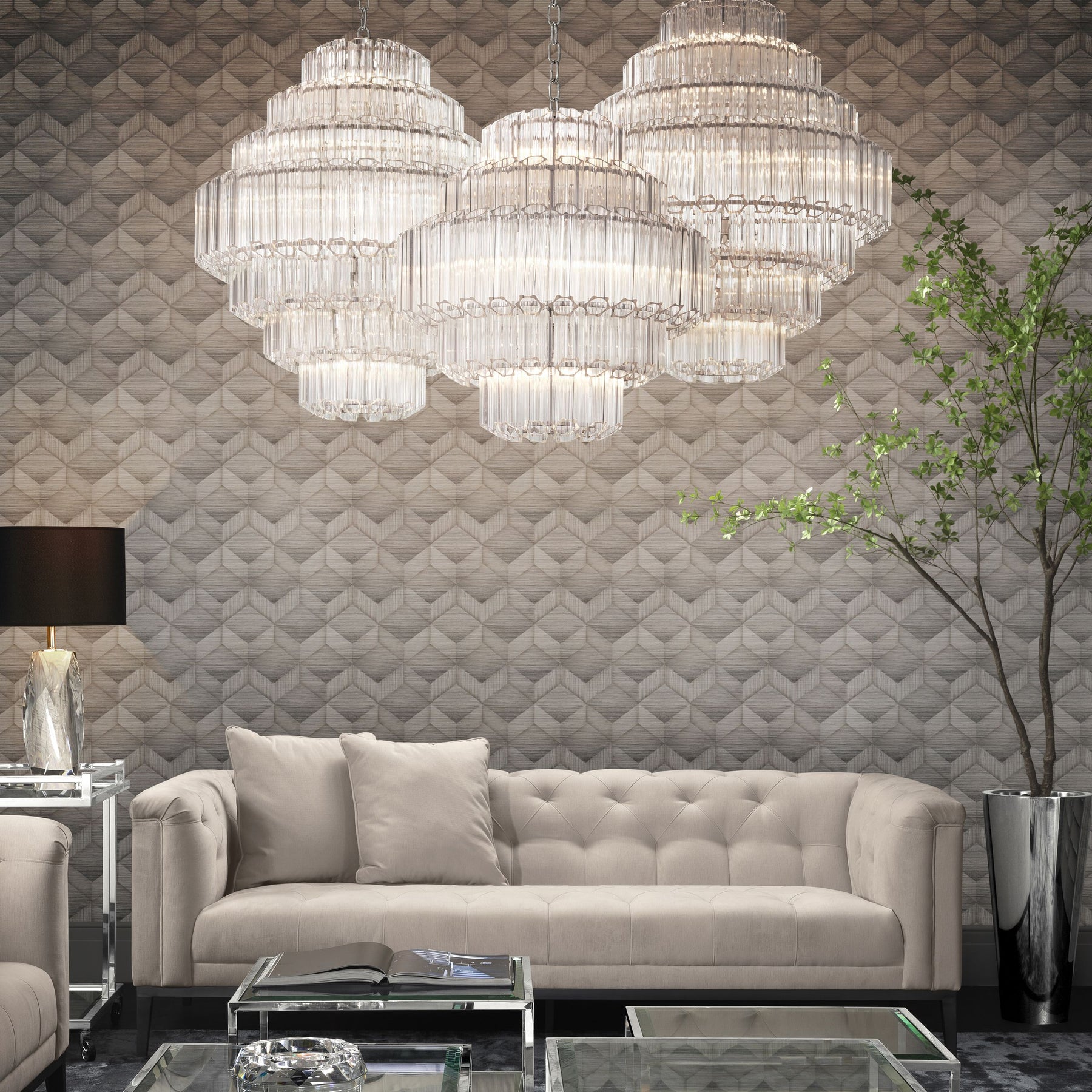 Vittoria S Modern Glass Chandelier - Nickel