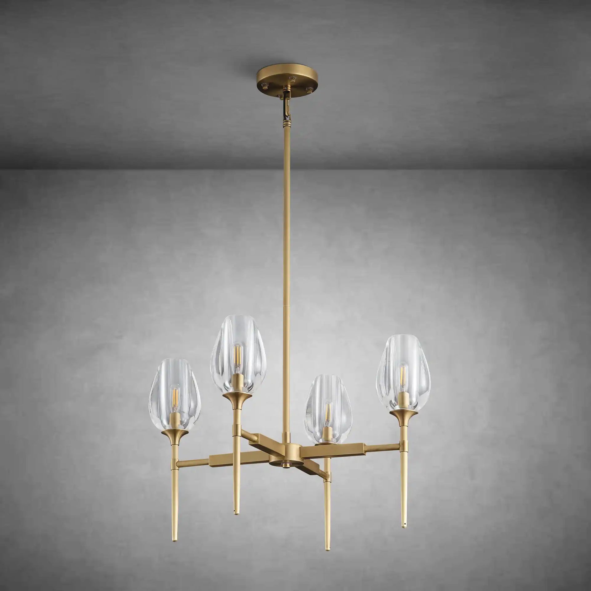 Gold 4-Light Farmhouse Chandelier with Crystal Shades for Dining Room