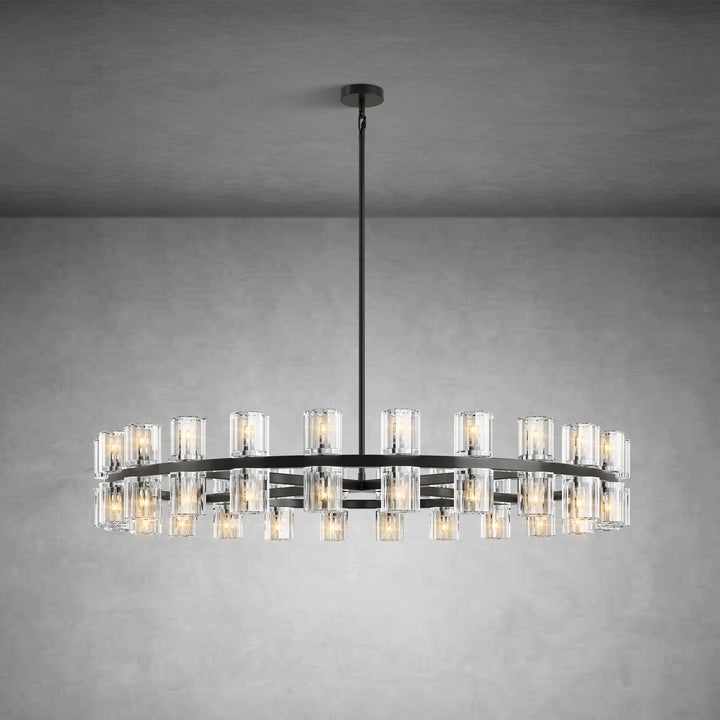 48" Round Brass Crystal Chandelier